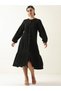 Black A-Line Midi Dress with Long Sleeves - 4