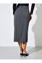 Grey Solid Pocket Details Straight Midi Skirt - 5