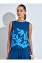 Blue Floral Print Sleeveless Top and A-Line Maxi Skirt Set - 2
