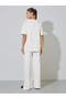 Cream Contrast Stitching T-Shirt and Wide Leg Side Slit Joggers Set - 6
