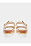 Beige Wedge Sandals with Golden Butterfly Detail - 4