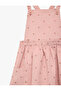 Star Printed Pocketed Buttoned Cotton Velvet Square Collar Strap Salopet Dress - 3