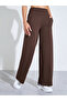 Brown Solid Pintuck Details Straight Leg Activewear Pants - 2