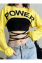 Women's Power Printed Crop Sweatshirt and Bodysuit with Waist Rope Detail and Comfortable Fabric