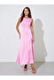 Pink Solid Sleeveless A-Line Maxi Dress with Removable Cape - 5