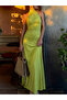 Green Ruched Halter Neck Wiggle Maxi Dress - 7