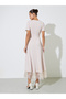 Cream Solid Lace Hem A-Line Maxi Dress - 5