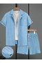 Blue Textured Pocket Detail Shirt and Shorts Co-Ord Set - 2