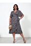 Plus Size Black Floral V-Neck A-Line Midi Dress - 4