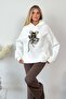 Women's Hooded 3-Strand Sweatshirt with Teddy Bear Accessories White - 2685