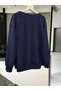 Navy Blue Women's V-Neck Detailed Oversize Sweatshirt - 3