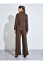 Brown Solid Double-Breasted Blazer and Wide Leg Pants Set - 6