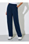 Dark Blue Solid Pocket Detail Wide Leg Joggers