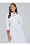 White Solid Schiffli Details 3/4 Sleeves A-Line Maxi Dress