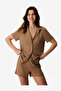 Women's Brown Short Sleeve Viscose Pyjama Set with Shorts