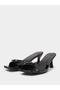 Black Patent Bow Mid Heel Sandals - 2