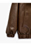Long Sleeve Zippered Oversize Stand Collar Faux Leather Bomber Jacket with Pockets - 7