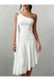 White One-Shoulder Chiffon Midi Dress
