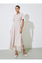 Cream Solid Lace Hem A-Line Maxi Dress - 3