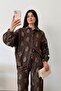 Women's Patterned Shirt and Trouser Set Brown - 26K 6024 - 4