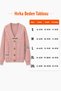 Women's V-Neck Long Sleeve Balloon Sleeve Front Button Closure Hair Braided Elastic Waist Baby Blue Knitwear Cardigan - 4