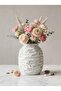 White Ceramic Vase with Black Semi-Circular Patterned Neck