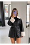 Belted Fur Collar Long Leather Coat