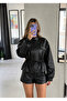 Drawstring Studded Double-Breasted Leather Jacket