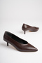 Women's Bitter Brown Pointed Toe 4 cm Short Thin Heeled Stiletto Shoes - 3