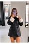 Belted Fur Collar Long Leather Coat - 6