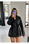 Leather Belted Buttoned Trench Coat - 2