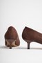Women's Bitter Brown Suede Pointed Toe 4 cm Short Thin Heeled Stiletto Shoes - 8
