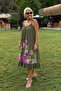 Khaki country garden pattern cotton dress - 2