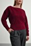 Women's Soft Plush Look Boat Neck Asymmetrical Cut Knitwear Sweater - 6