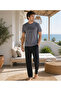 Men's Short Sleeve, Long Bottom, Crew Neck, Letter-Printed, 100% Cotton Pajama Set - 3
