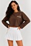 Star Printed Crop Sweatshirt - Brown