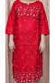 Women's Red Cotton churidar Dress with Sequin Embellishments, Long Sleeves