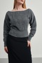 Women's Soft Plush Look Boat Neck Asymmetrical Cut Knitwear Sweater - 3