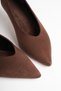 Women's Bitter Brown Suede Pointed Toe 4 cm Short Thin Heeled Stiletto Shoes - 6