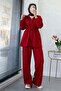 Premium Drawstring Waist Cima Detail Double Face Trousers Set - Red - 6