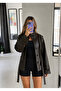 High Collar Double-Breasted Buttoned Leather Trench Jacket - 5