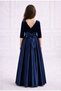 Girl's Half Sleeve Top Velvet Bottom Satin Graduation Dress - 3