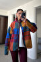 Premium Plaid Pattern Zippered Fleece - Bordo - 5