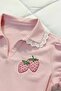 Pink Strawberry Lace Collar Y2K Short Sleeve Crop - 3
