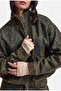 Women's Dark Denim T-9W6-8 Oversize Bomber Special Pattern Stone Design Denim Jacket - 5