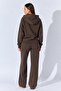 Women's Brown Hooded Zippered Kangaroo Pocket Sweatshirt - 5