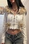 White Fur Stone Detailed Y2K Hooded Crop Cardigan