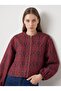 Burgundy Shawl Patterned Pocketed Jacquard Bomber Jacket - 2