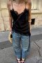 Black Asymmetrical Cut Vintage Lace Detailed Y2K Strap Crop - 3