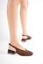 Women's Bitter Brown Suede 4 cm Thick Short Heeled Gold Detailed Open Back Shoes - 5